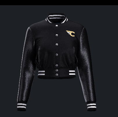 Black Women’s Varsity Jacket With Leather Sleeves