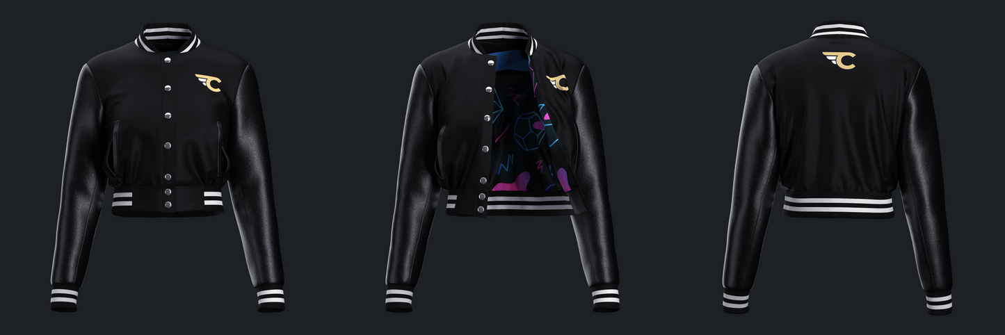 Black Women’s Varsity Jacket With Leather Sleeves