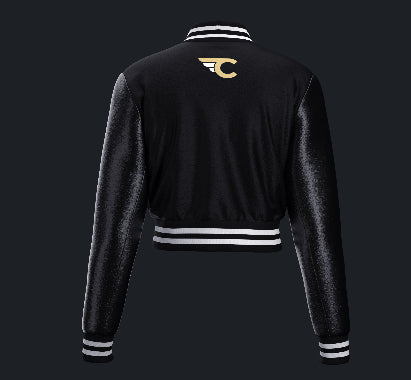 Black Women’s Varsity Jacket With Leather Sleeves